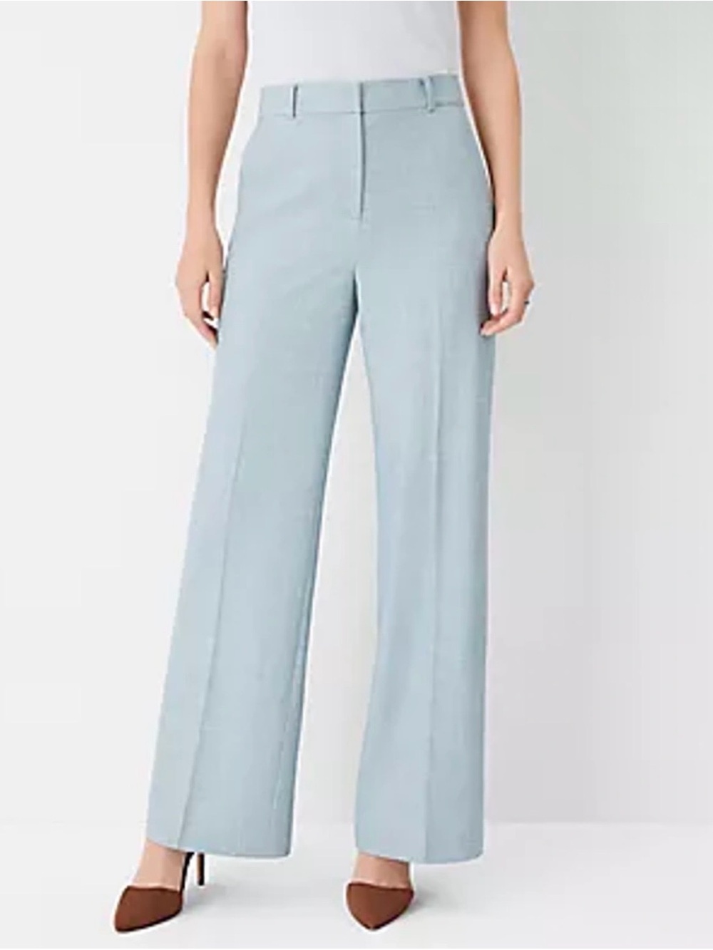 Ann Taylor The Wide Leg High Rise Cross Weave Pants Teal Blue Green Size 6